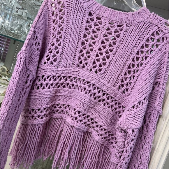 Free People boho fringe sweater pullover size a medium lavender - Picture 6 of 14